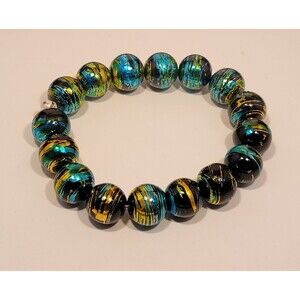 Handmade Black Blue and Gold Beaded Bracelet | Unique Colorful Jewelry